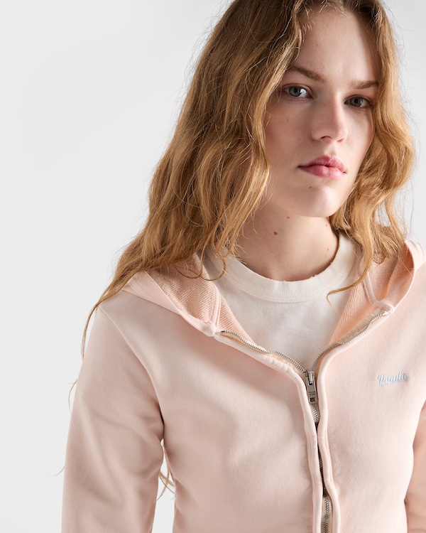Cotton fleece hoodie zipper jacket - Pink Cotton fleece hoodie zipper jacket - Pink