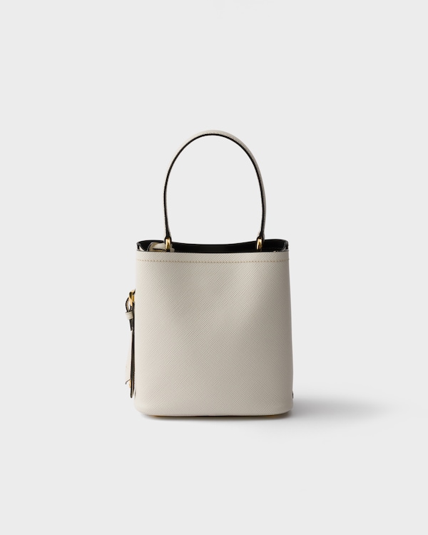 Prada Panier Saffiano皮革迷你手袋 - 粉笔白/黑色 Prada Panier Saffiano皮革迷你手袋 - 粉笔白/黑色