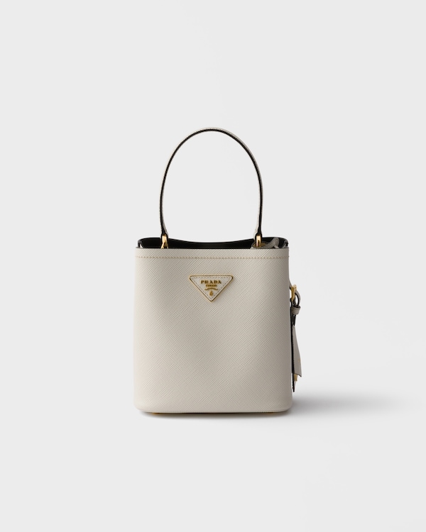 Prada Panier Saffiano皮革迷你手袋 - 粉笔白/黑色 Prada Panier Saffiano皮革迷你手袋 - 粉笔白/黑色