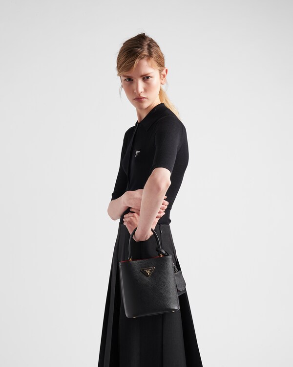 Prada Panier small Saffiano leather bag - Black/Fiery Red Prada Panier small Saffiano leather bag - Black/Fiery Red