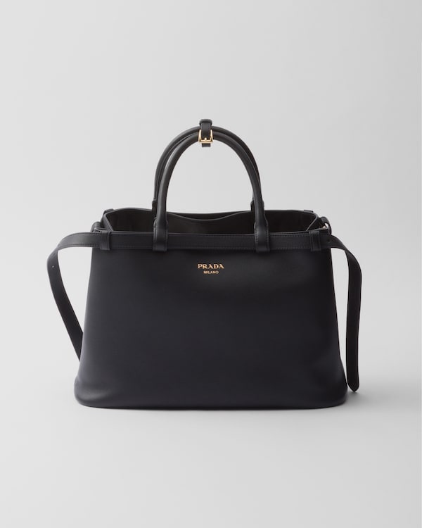 Prada Buckle中号皮革双束带手袋 - 黑色 Prada Buckle中号皮革双束带手袋 - 黑色