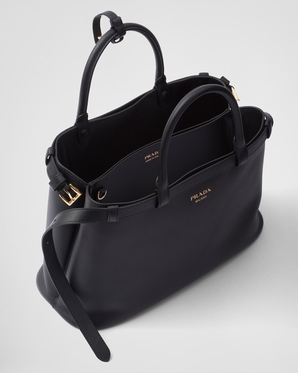 Prada Buckle中号皮革双束带手袋 - 黑色 Prada Buckle中号皮革双束带手袋 - 黑色