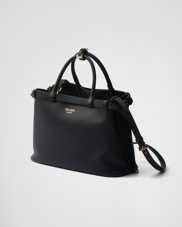 Prada Buckle中号皮革双束带手袋 - 黑色 Prada Buckle中号皮革双束带手袋 - 黑色