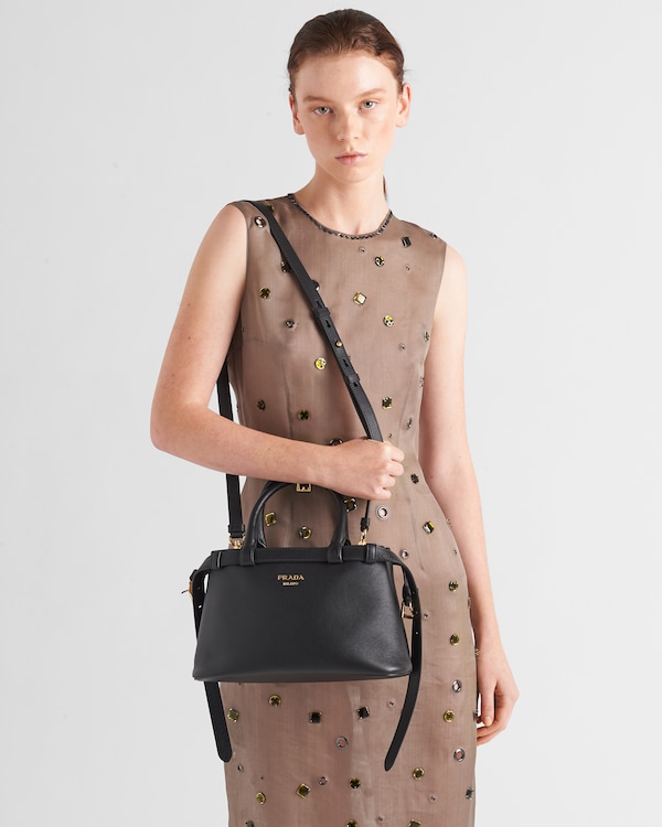 Prada Buckle小号皮革双束带手袋 - 黑色 Prada Buckle小号皮革双束带手袋 - 黑色