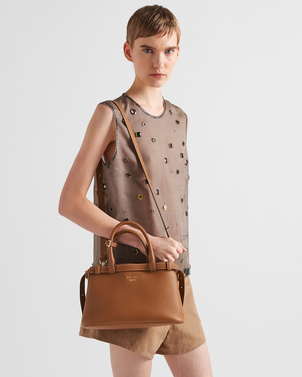 Prada Buckle小号皮革双束带手袋 - 焦糖色 Prada Buckle小号皮革双束带手袋 - 焦糖色
