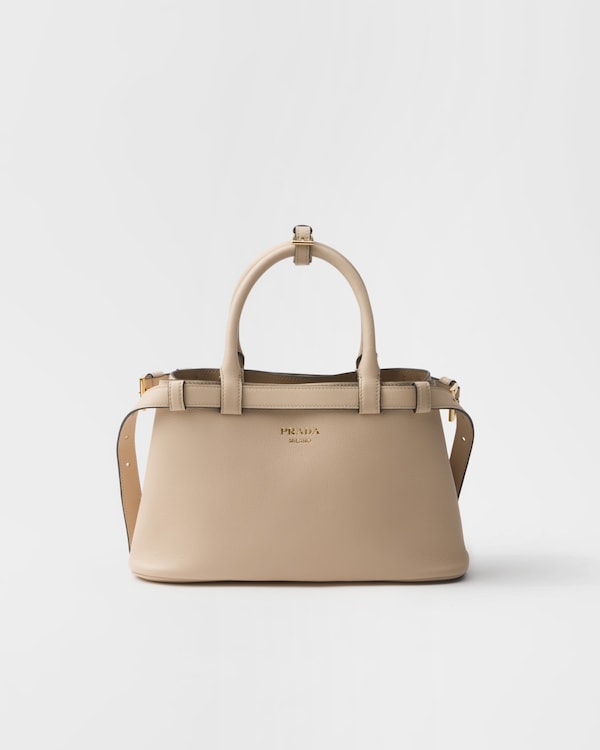 Prada Buckle小号皮革双束带手袋 - 洞石色 Prada Buckle小号皮革双束带手袋 - 洞石色