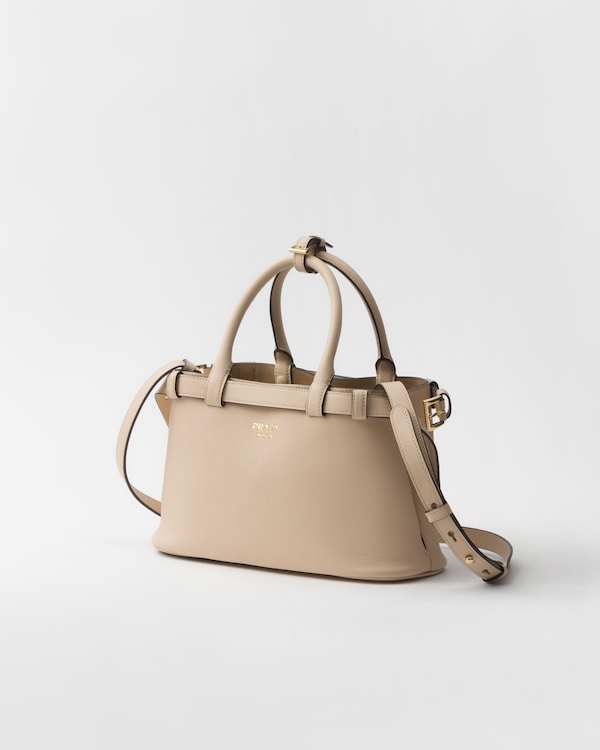Prada Buckle小号皮革双束带手袋 - 洞石色 Prada Buckle小号皮革双束带手袋 - 洞石色