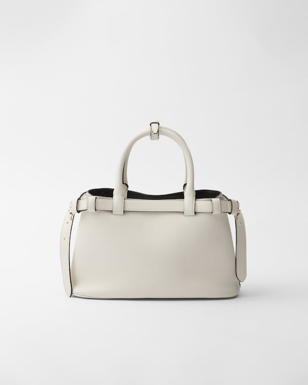 Prada Buckle小号皮革双束带手袋 - White/Black Prada Buckle小号皮革双束带手袋 - White/Black