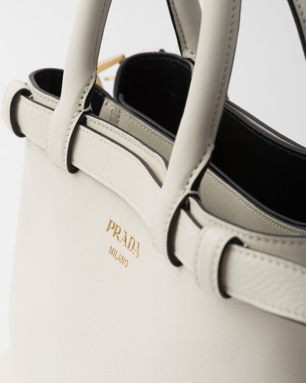 Prada Buckle小号皮革双束带手袋 - White/Black Prada Buckle小号皮革双束带手袋 - White/Black