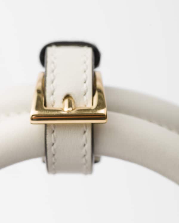 Prada Buckle小号皮革双束带手袋 - White/Black Prada Buckle小号皮革双束带手袋 - White/Black