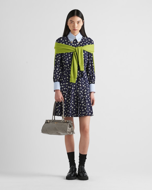 Prada Bonnie中号皮革手袋 - 青灰色 Prada Bonnie中号皮革手袋 - 青灰色