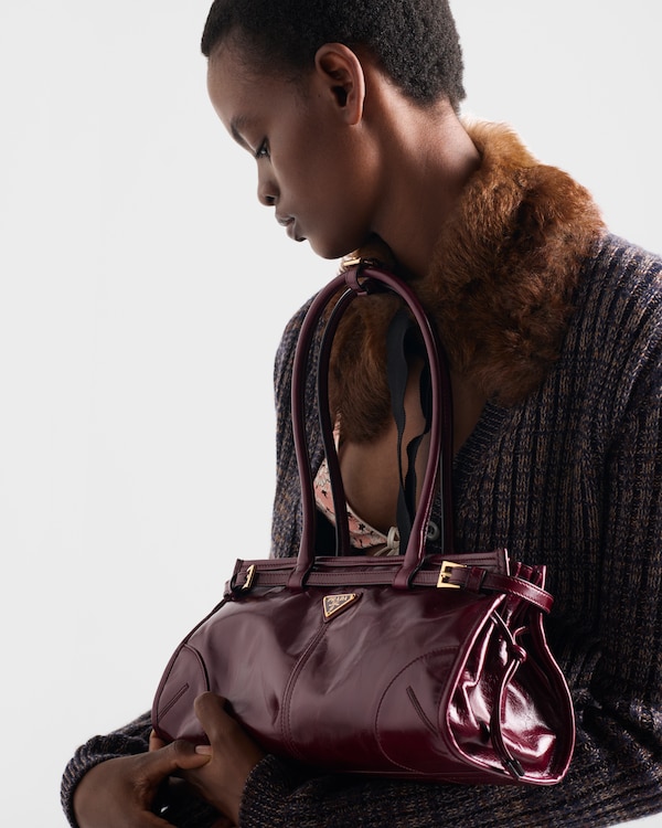 Prada Bonnie中号皮革手袋 - 勃艮第色 Prada Bonnie中号皮革手袋 - 勃艮第色