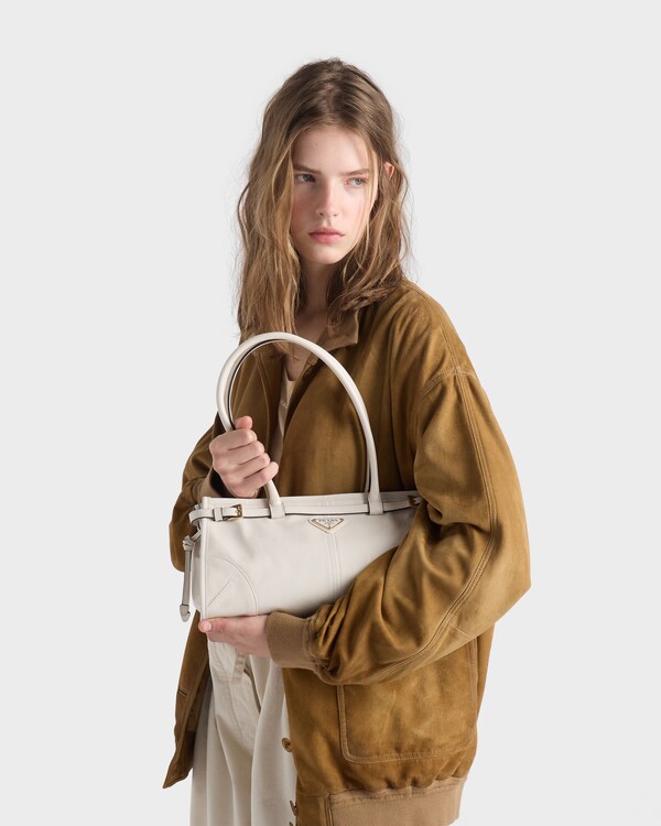 Prada Bonnie中号皮革手袋 - 白色 Prada Bonnie中号皮革手袋 - 白色