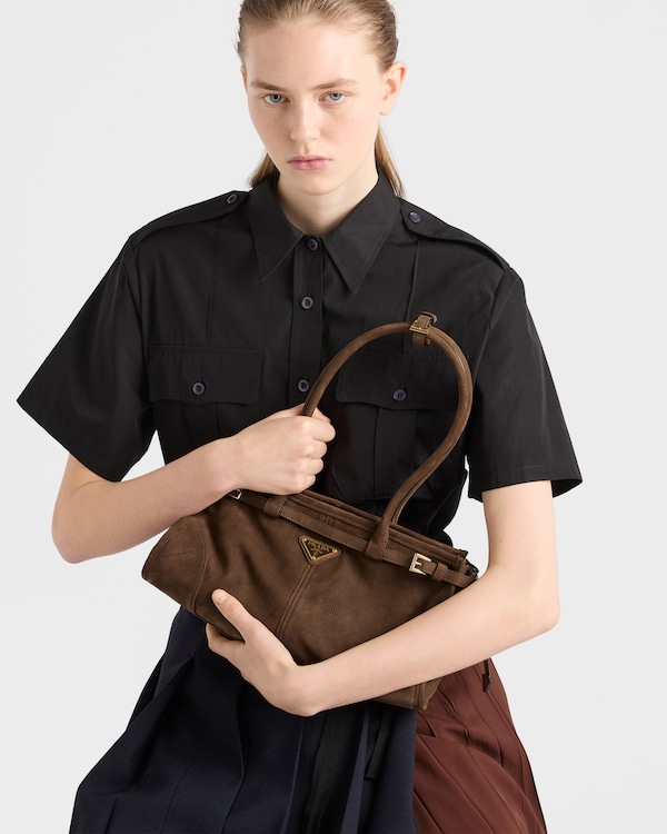 Prada Bonnie中号磨砂皮革手提包 - 可可棕 Prada Bonnie中号磨砂皮革手提包 - 可可棕