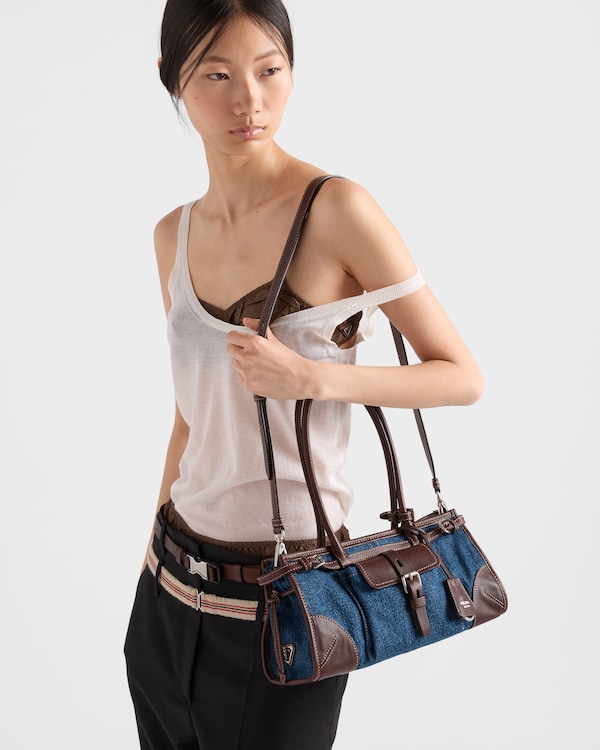 Prada Bonnie medium denim and leather handbag - Blue/Coffee Prada Bonnie medium denim and leather handbag - Blue/Coffee