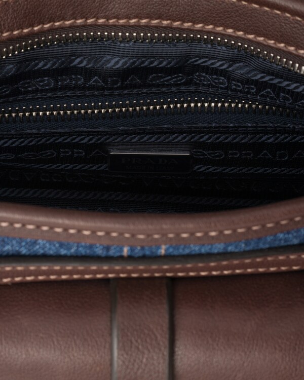 Prada Bonnie medium denim and leather handbag - Blue/Coffee Prada Bonnie medium denim and leather handbag - Blue/Coffee