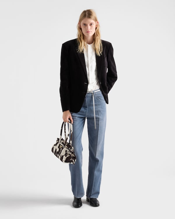 Prada Bonnie中号印花皮革手袋 - 白色/深棕色 Prada Bonnie中号印花皮革手袋 - 白色/深棕色