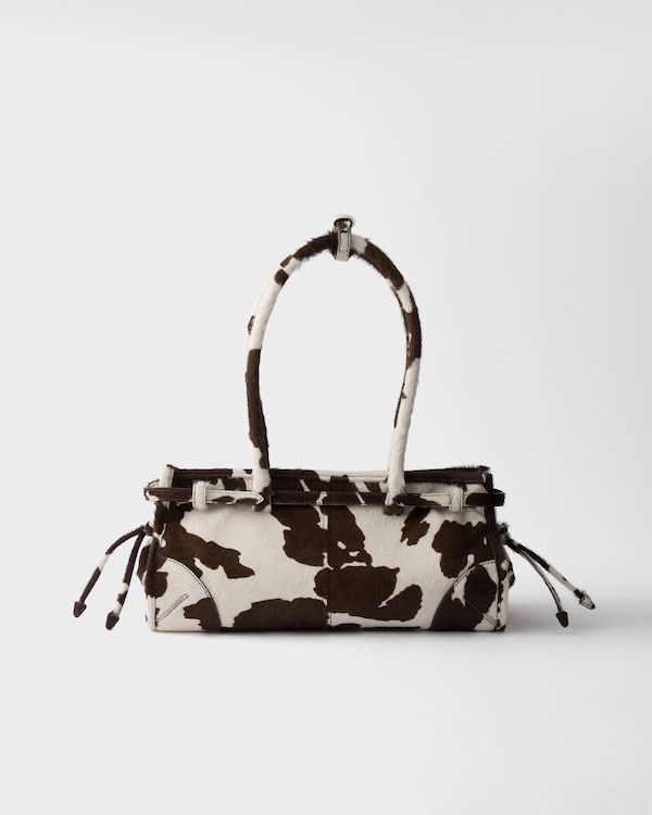 Prada Bonnie中号印花皮革手袋 - 白色/深棕色 Prada Bonnie中号印花皮革手袋 - 白色/深棕色