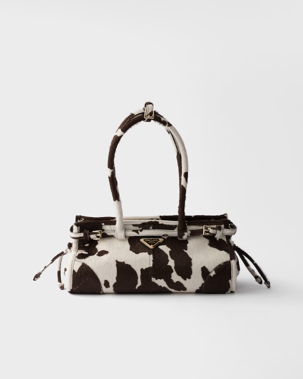 Prada Bonnie中号印花皮革手袋 - 白色/深棕色 Prada Bonnie中号印花皮革手袋 - 白色/深棕色