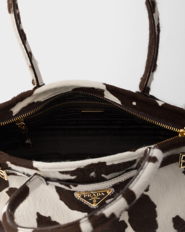 Prada Bonnie中号印花皮革手袋 - 白色/深棕色 Prada Bonnie中号印花皮革手袋 - 白色/深棕色