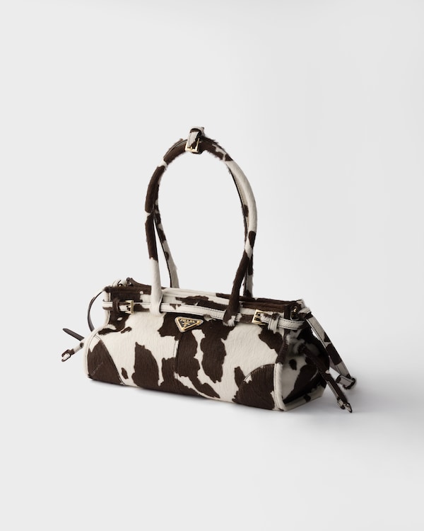 Prada Bonnie中号印花皮革手袋 - 白色/深棕色 Prada Bonnie中号印花皮革手袋 - 白色/深棕色
