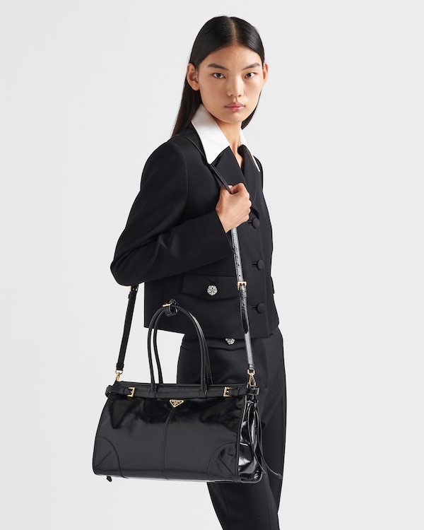 Prada Bonnie大号皮革手袋 - 黑色 Prada Bonnie大号皮革手袋 - 黑色