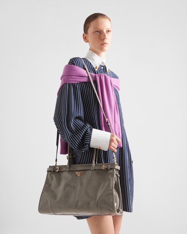 Prada Bonnie大号皮革手袋 - 青灰色 Prada Bonnie大号皮革手袋 - 青灰色