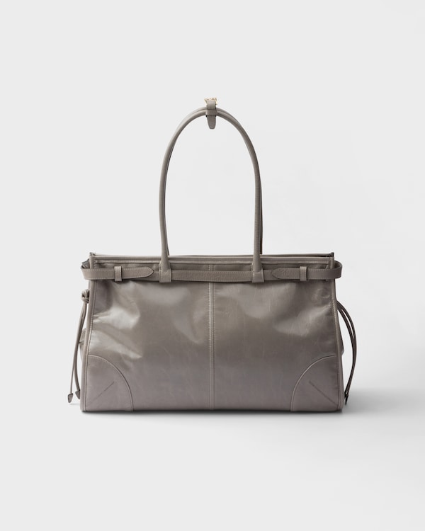 Prada Bonnie大号皮革手袋 - 青灰色 Prada Bonnie大号皮革手袋 - 青灰色