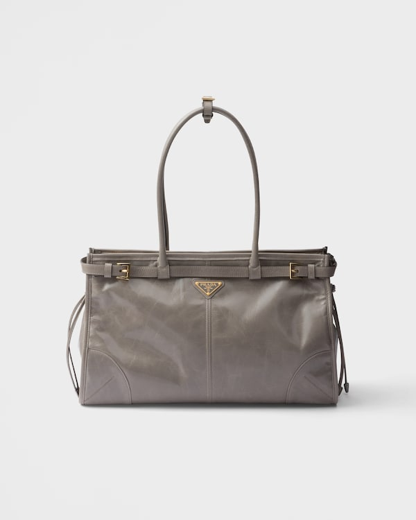 Prada Bonnie大号皮革手袋 - 青灰色 Prada Bonnie大号皮革手袋 - 青灰色