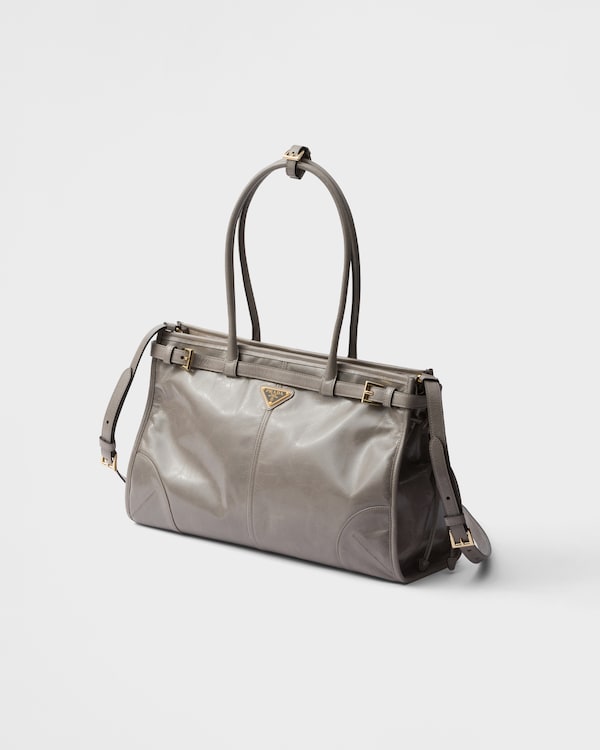Prada Bonnie大号皮革手袋 - 青灰色 Prada Bonnie大号皮革手袋 - 青灰色