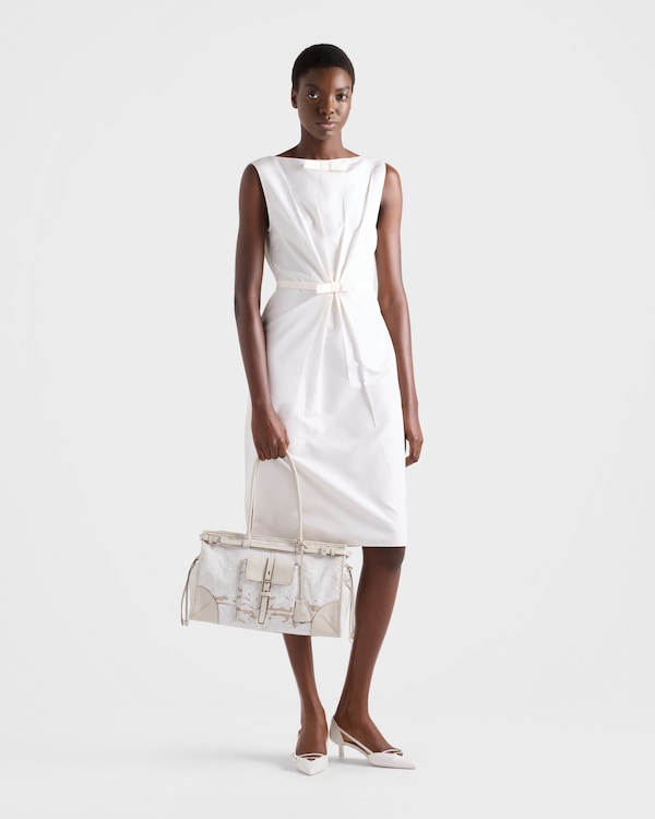 Prada Bonnie large printed linen and leather handbag - White Prada Bonnie large printed linen and leather handbag - White