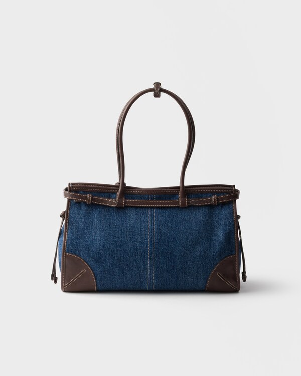 Prada Bonnie large denim and leather handbag - Blue/Coffee Prada Bonnie large denim and leather handbag - Blue/Coffee
