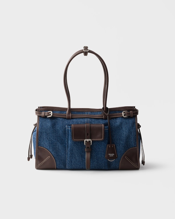 Prada Bonnie large denim and leather handbag - Blue/Coffee Prada Bonnie large denim and leather handbag - Blue/Coffee