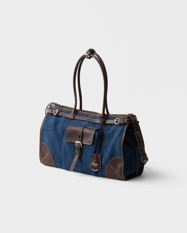 Prada Bonnie large denim and leather handbag - Blue/Coffee Prada Bonnie large denim and leather handbag - Blue/Coffee