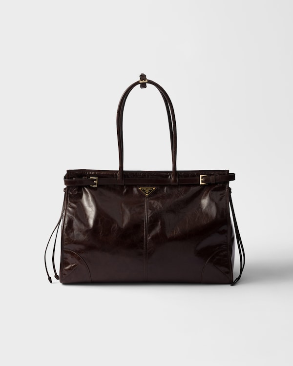 Prada Bonnie超大号皮革手袋 - 深棕色 Prada Bonnie超大号皮革手袋 - 深棕色