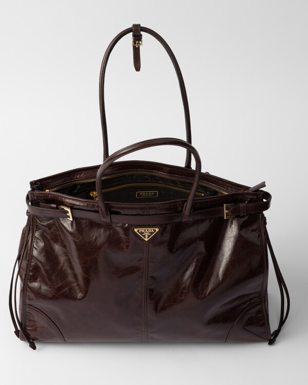 Prada Bonnie超大号皮革手袋 - 深棕色 Prada Bonnie超大号皮革手袋 - 深棕色