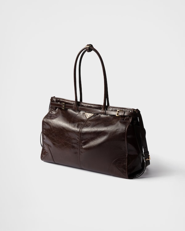 Prada Bonnie超大号皮革手袋 - 深棕色 Prada Bonnie超大号皮革手袋 - 深棕色