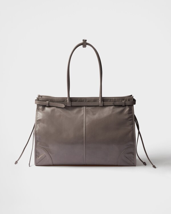 Prada Bonnie超大号皮革手袋 - 青灰色 Prada Bonnie超大号皮革手袋 - 青灰色