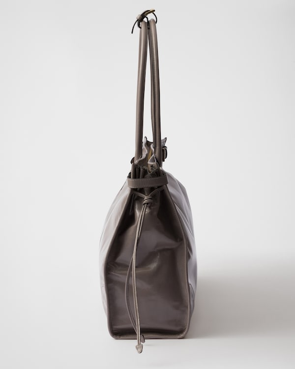 Prada Bonnie超大号皮革手袋 - 青灰色 Prada Bonnie超大号皮革手袋 - 青灰色
