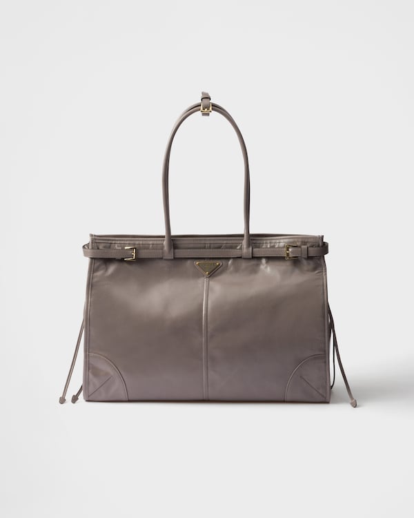 Prada Bonnie超大号皮革手袋 - 青灰色 Prada Bonnie超大号皮革手袋 - 青灰色