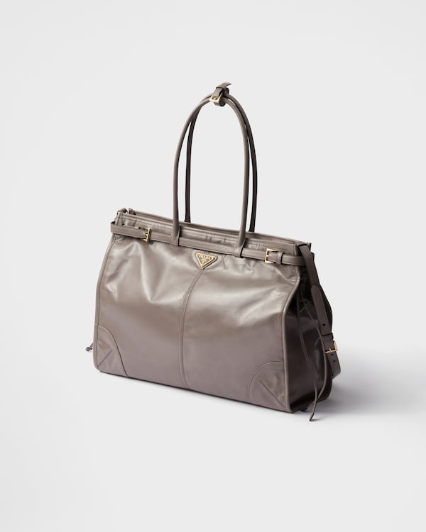 Prada Bonnie超大号皮革手袋 - 青灰色 Prada Bonnie超大号皮革手袋 - 青灰色