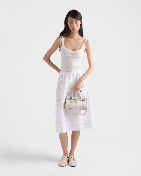 Prada Bonnie小号印花亚麻皮革拼接手袋 - 白色 Prada Bonnie小号印花亚麻皮革拼接手袋 - 白色