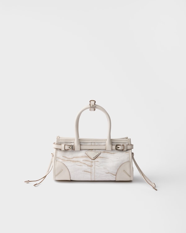 Prada Bonnie小号印花亚麻皮革拼接手袋 - 白色 Prada Bonnie小号印花亚麻皮革拼接手袋 - 白色