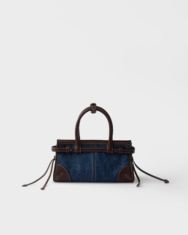 Prada Bonnie小号牛仔和皮革拼接手袋 - 蓝色/咖啡色 Prada Bonnie小号牛仔和皮革拼接手袋 - 蓝色/咖啡色
