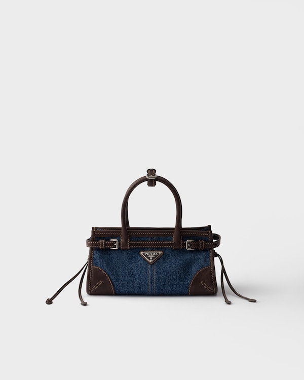 Prada Bonnie小号牛仔和皮革拼接手袋 - 蓝色/咖啡色 Prada Bonnie小号牛仔和皮革拼接手袋 - 蓝色/咖啡色