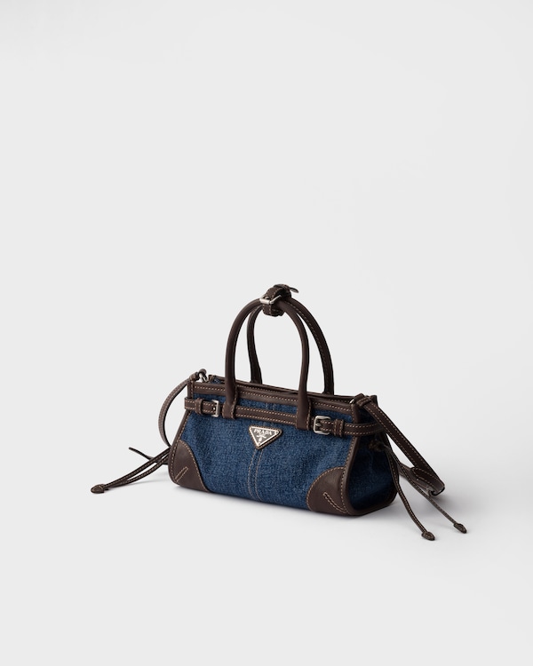 Prada Bonnie小号牛仔和皮革拼接手袋 - 蓝色/咖啡色 Prada Bonnie小号牛仔和皮革拼接手袋 - 蓝色/咖啡色