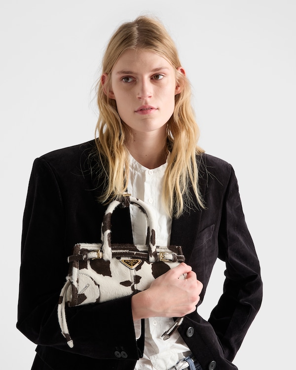 Prada Bonnie迷你印花皮革手袋 - 白色/深棕色 Prada Bonnie迷你印花皮革手袋 - 白色/深棕色