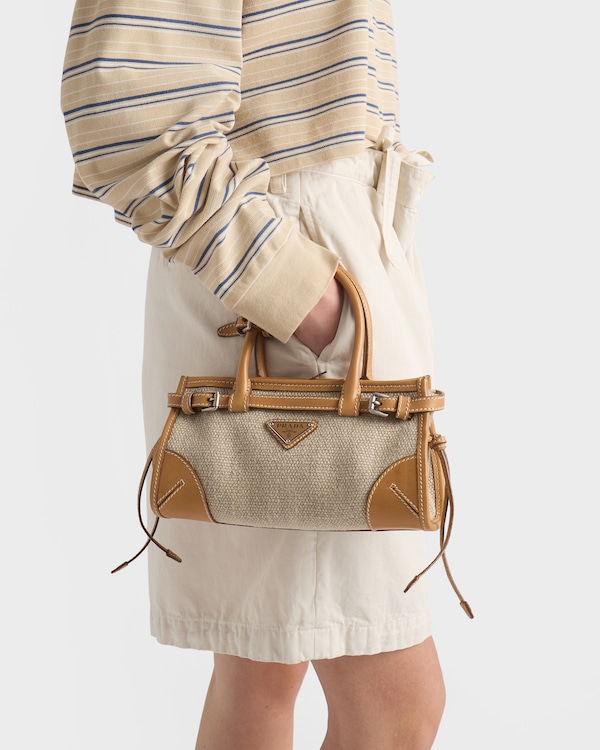 Prada Bonnie small linen and leather handbag - Rope/Natural Prada Bonnie small linen and leather handbag - Rope/Natural