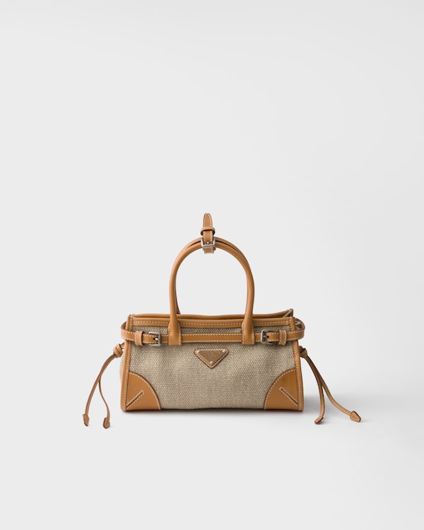 Prada Bonnie small linen and leather handbag - Rope/Natural Prada Bonnie small linen and leather handbag - Rope/Natural