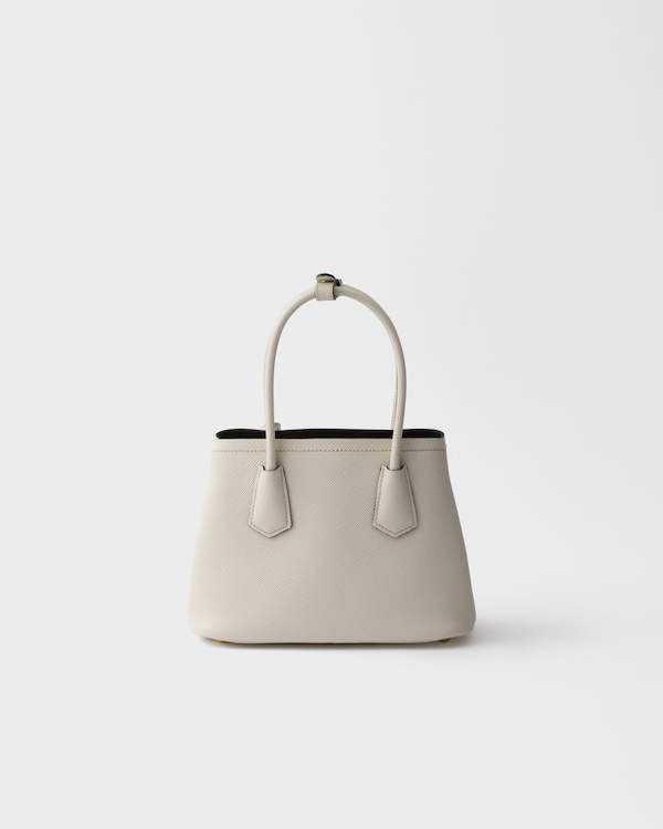 Prada Double Saffiano皮革迷你手袋 - 粉笔白/黑色 Prada Double Saffiano皮革迷你手袋 - 粉笔白/黑色